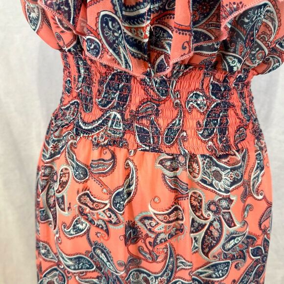 Pink and white paisley print boho smocked ruffle maxi dress size XL - Picture 4 of 9